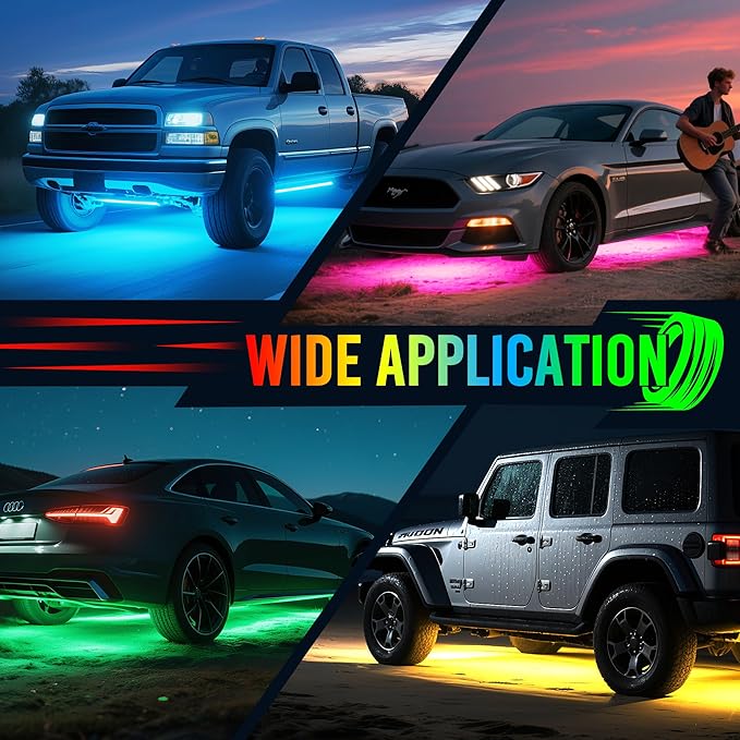 MICTUNING U8 RGBW Underglow LED Light Bars (8-Piece Kit) 888 Ultra-Bright LEDs, Dual Remotes, White+RGB Colors, IP68 Waterproof Aluminum Housing – for Cars, Trucks, SUVs, ATVs