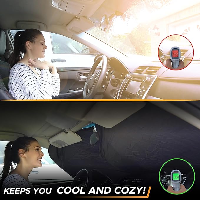 EcoNour Car Windshield Sun Shade with Pouch Bag (Sunflower) | Front Window Sun Protector for UV Rays | Car Interior Accessories Fits Small Sedans, Mini SUVs & Hatchbacks | Medium (64"x 32")