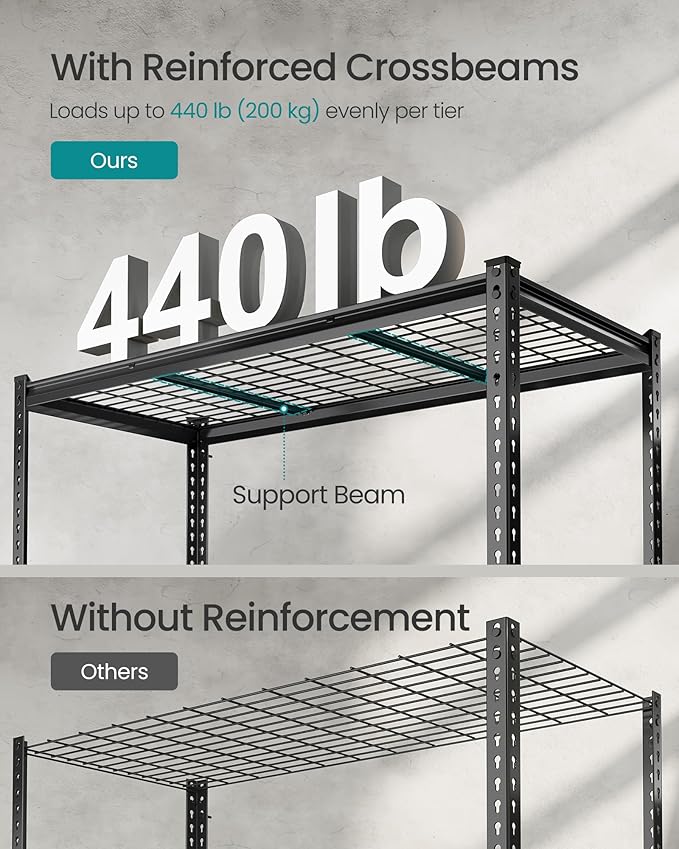 SONGMICS 5-Tier Storage Shelves Set of 3, Heavy-Duty Garage Shelving, Adjustable Shelving Unit, Steel Shelf, Boltless Assembly, for Garage, 2,200 lb Load, 24 x 144 x 72 Inches, Ink Black UGLR454B03