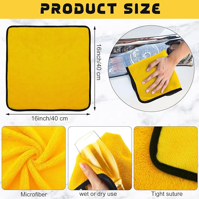 Tallew 24 Pcs Microfiber Towels 16 Inch x 16 Inch Microfiber Cloth Car Drying Towels for Cars Washing Polishing Office Windows Cleaning Household Supplies (Yellow)