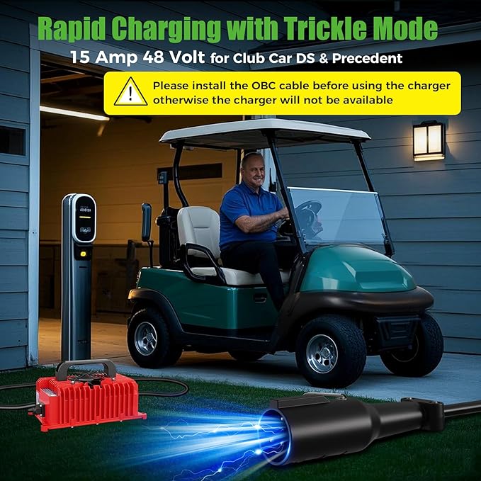 10L0L 15 Amp 48 Volt Golf Cart Charger for Club Car DS Precedent, Smart Golf Cart Battery Charger, 3 Battery Types Support, Battery Repair, Automatic Power Recharge, IP67 Waterproof