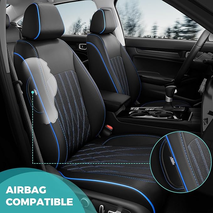 Seat Covers for Honda Civic Sedan 4DR Sedan EX 2022 2023 2024 2025.Faux Leather Car Seats Cover Full Set (Rear Row 40/60 Split & Folding Backrest)-BlackBlue