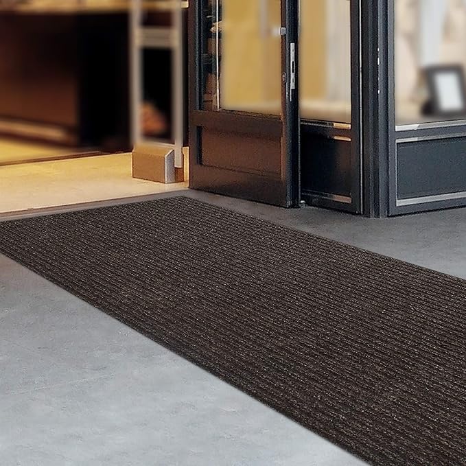 iCustomRug Spartan Weather Warrior Duty Indoor/Outdoor Utility Ribbed in 3ft,4ft,6ft Widths 70 Custom Sizes with Natural Non-Slip Rubber Backing 4'X18' in Brown