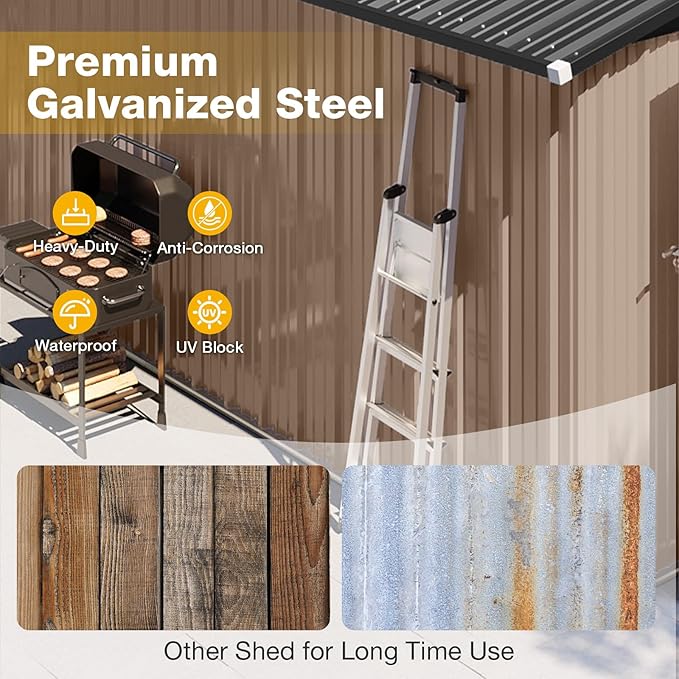 10x8 FT Outdoor Metal Storage Shed with Floor & Lockable Double Doors, Heavy-Duty Galvanized Steel Outdoor Shed for Bike, Tool, Generator Storage in Backyard, Patio (10’x8’, Floor)