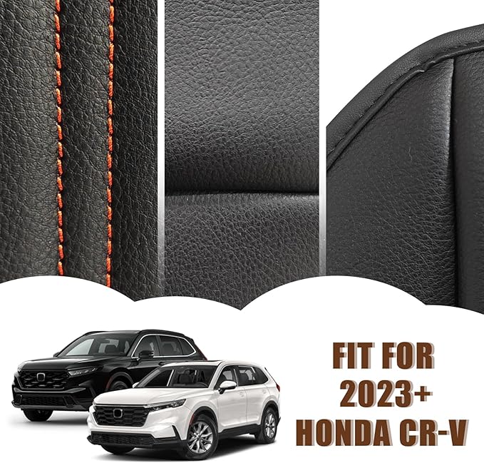 Muslogy Center Console Cover Compatible with 2023+ 2025 2026 Honda CR-V Accessories CRV Hybrid LX EX EX-L Sport Touring Armrest Cover Lid Cushion Protector Vegan Leather Extra Soft(Black/Orange Trim)