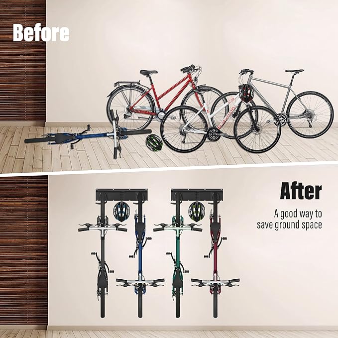 Sinoer Bike Storage Rack 6 Bike Wall Storage Rack and 3 Helmets, Heavy Duty Powder Coated Steel, Bike Rack Holds up to 66lbsfor Mountain Bikes, Multiple Bicycles,Road Bikes
