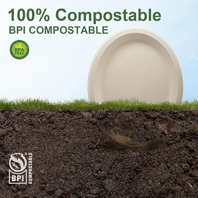 WELLIFE 100% Compostable Oval Paper Plates 12 Inch, 125-Pack Heavy Duty Paper Plates Bulk,Biodegradable Bagasse,Eco-Friendly Disposable Dinner Plate for BBQ,Picnic,Party (BPI Certified,Microwaveable)