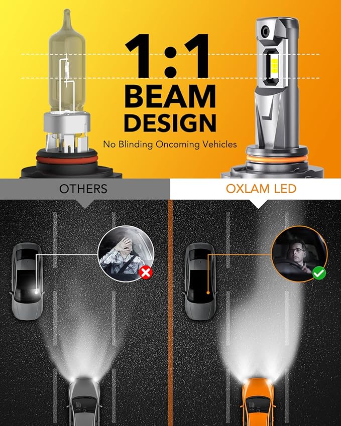 OXILAM 9005/HB3 Bulbs - 900% Brighter 50,000LM Daylight Vision, 3 Min Quick Install, 70000H Lifespan, No Flicker, 99% Compatibility