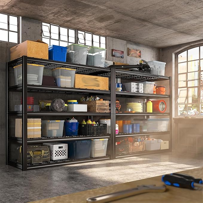 REIBII 48" W Garage Shelving Heavy Duty Load 2500LBS, 5 Tier Storage Shelves, Adjustable Metal Shelves for Warehouse, Pantry, Basement, 48" W X 72" H X18 D