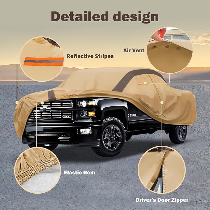 Silverado Car Cover Waterproof All Weather Compatible with Silverado, Outdoor Anti-UV Sun Rain Protection Truck Cover(Camel with Brown)