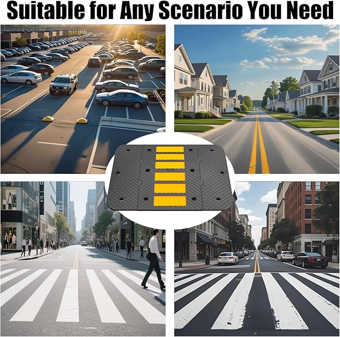 Speed Bumps for Driveway 35"x10"x1.8" Flexible Installation Connect Multiple Units for Any Road Width Asphalt Concrete Gravel Driveway (Left and Right Ends)