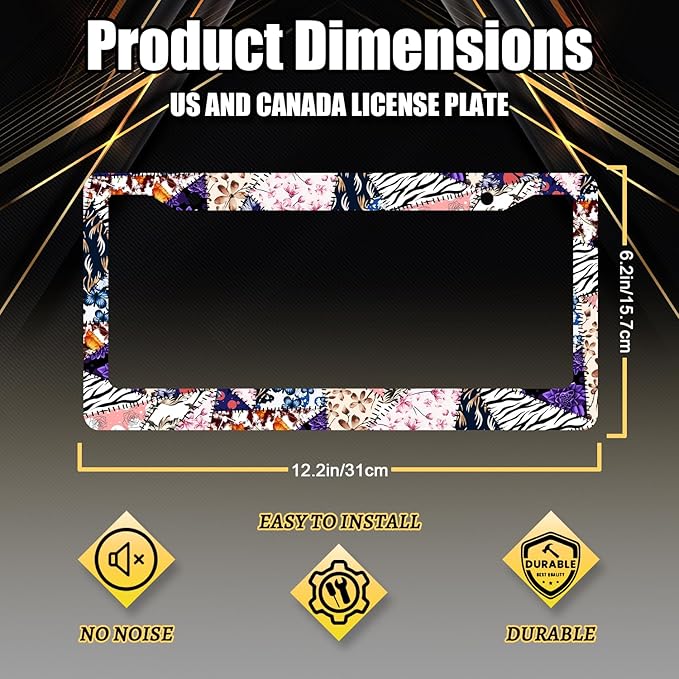 Abstract Art Flowers License Plate Frame Colorful Floral License Plate Holder Stainless Steel Funny Design 12.3" x 6.3"Compatible with Standard License Plate for USA Canada