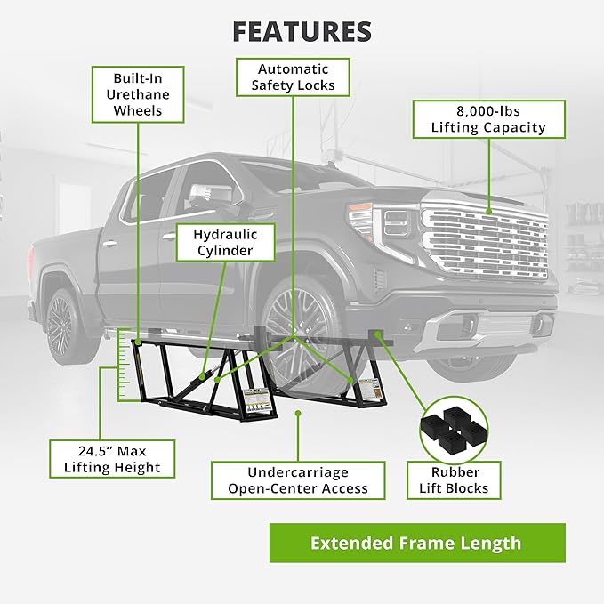 QuickJack Bundle - 8000TLX Portable Car Lift, Wall Hangers & SUV Adapters, ALI Certified, 8,000-lbs. Capacity, 110V Power Unit, Car Lift for Garage, Shop, & Mechanic
