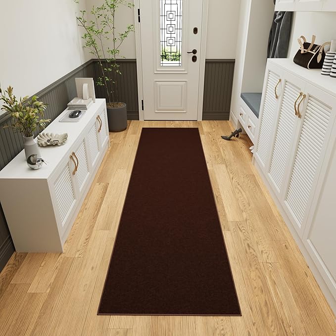 Ottomanson Hallway Runner Rug 2'7" x 9'10" Non Slip Solid Area Rugs Easy to Clean Laundry Rug Runner Durable & Pet Friendly Floor Carpet Runners for Hallways Entryway Living Room Kitchen, Brown
