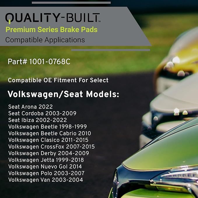 Premium Ceramic Front Brake Pads (1001-0768C) Compatible with 1998-2022 Seat/Volkswagen (Arona/Beetle/Beetle Cabrio/Clasico/Cordoba/CrossFox/Derby/Ibiza/Jetta/Nuevo Gol/Polo/Van)