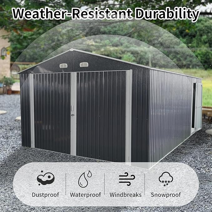 KUIKUI Shed 20x13 FT, Metal Shed Without Floor, Outdoor Storage Shed with Lock for Car, Truck, Lawnmower