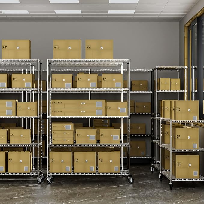 5 Tier NSF Metal Shelf Wire Shelving Unit, 6000lbs Capacity Heavy Duty Adjustable Storage Rack with Wheels & Shelf Liners for Commercial Grade Utility Steel Storage Rack , 82"H x 48"L x 24"D - Chrome