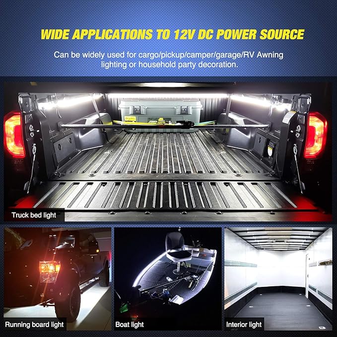 Nilight 3PCS 60 Inch Bed Light Strip 270 LED with On/Off Switch Blade Fuse Splitter Extension Cable for Cargo Pickup Truck SUV RV Boat