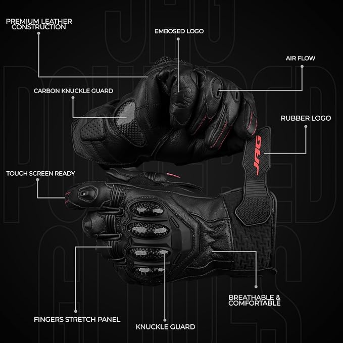 J.A.G. Leather Motorcycle Gloves for Men - Carbon Fiber Knuckle Protection, Motorbike Powersports, Dirt Bike, Touchscreen Gloves for Men and Women, Guantes para Moto.