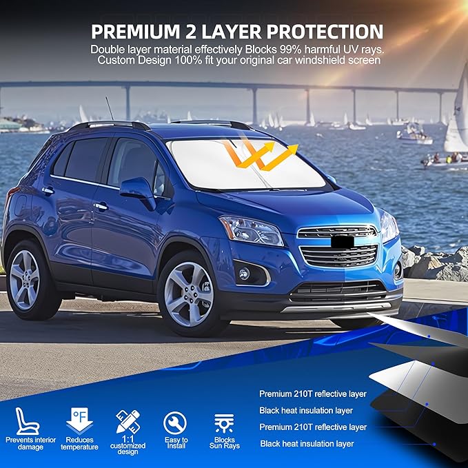 Windshield Sun Shade for Ch-evro-let/Chevy Trax 2013-2023 Foldable Sunshade Custom Fit Front Window Car Interior Accessories Protector Blocks UV Rays