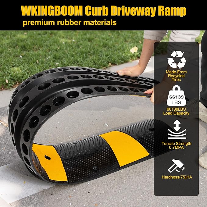 2 Channel Rubber Speed Bumps Humps, 6 Feet Long Traffic Driveway Ramp with 8 Bolts, 22000 lbs Capacity Cable Protector Ramp for Garage Gravel Roads Asphalt Concrete, 2 Packs