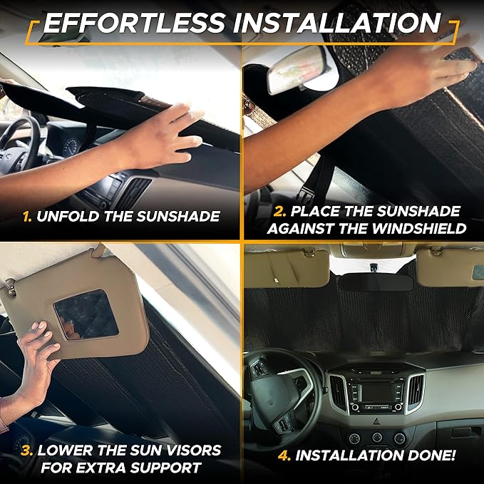 EcoNour Accordion Car Windshield Sun Shade | Reflective Car Window Shades for UV & Sun Protection | Foldable Windshield Cover Keeps Interior Cool | 26 x 56 Inches