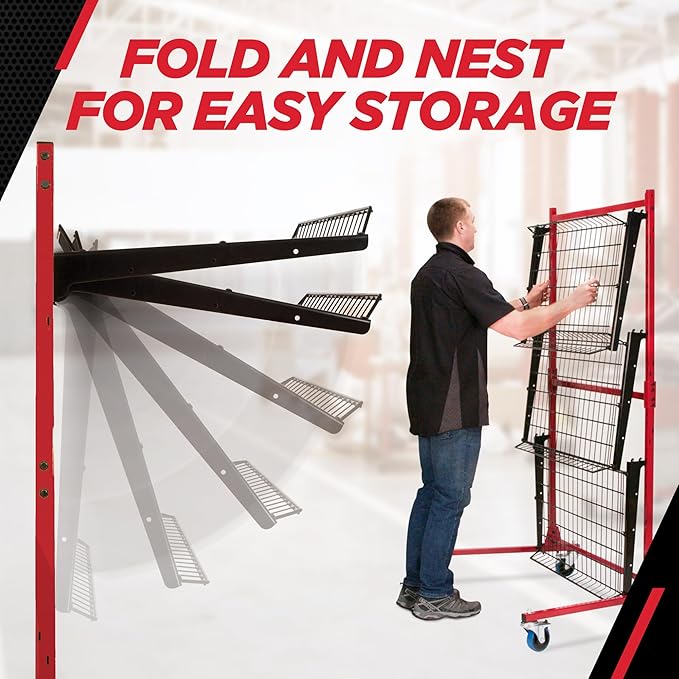 Champ® Parts Caddy Pro™ Auto Body Parts Rack Option 1 with Wheels, All-Steel Cart for Repair Shops and Garages, Locking Casters, 150 lb Capacity Per Shelf, Adjustable Shelves, Powder Coated - Red