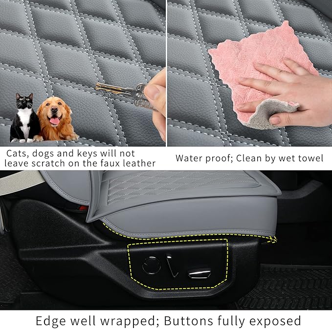 LUCKYMAN CLUB F150 Faux Leather Seat Covers Fit for 2015-2025 F150 and 2017-2025 F250 F350 F450 Pickup Trucks(Full Set, Gray)