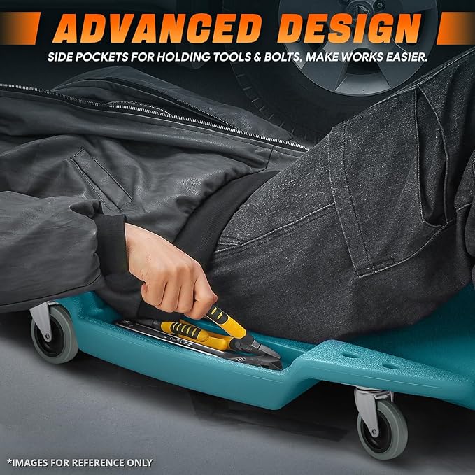 DNA MOTORING 48 Inches Heavy-Duty Low-Profile Roller Automotive Creeper with Padded Headrest, Tiffany Blue, TOOLS-00239-TB