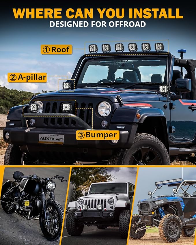 Auxbeam 5 Inch LED Pods, XP-Ultra Series Offroad Driving Light 110W Super Spotlight Cube Light Bar Amber Cover, Super Bright Amber Yellow Fog Lights for Truck Jeep Ford Bumper Roof, 2 Years Warranty