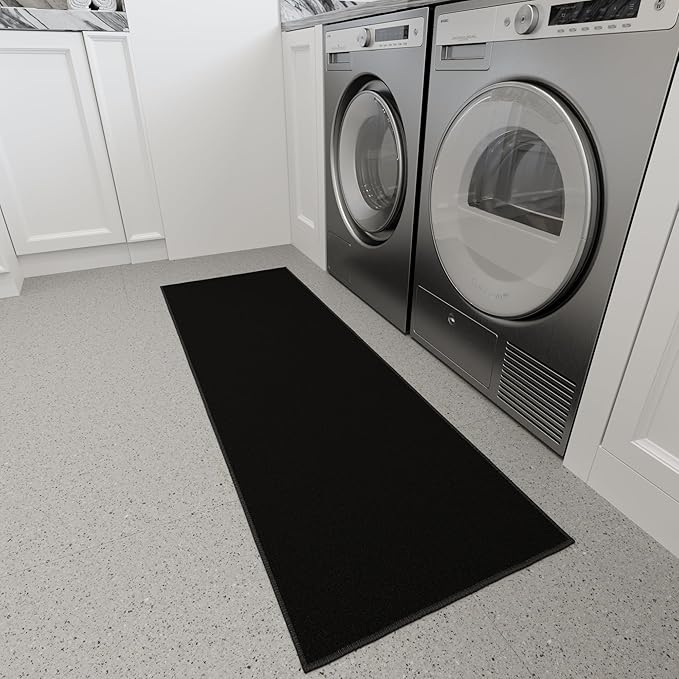 Ottomanson Hallway Runner Rug 20" x 59" Non Slip Solid Area Rugs Easy to Clean Laundry Rug Runner Durable & Pet Friendly Floor Carpet Runners for Hallways Entryway Living Room Kitchen, Black