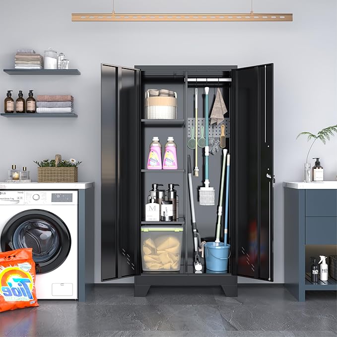 Metal Garage Storage Cabinet for Home,Storage with Doors and Shelves,61" Locking Tool for Office,Garage,Gym,School(61" Home Office Cabinet)