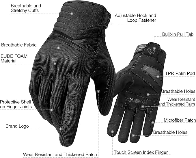 INBIKE Breathable Mesh Motorcycle Gloves Touchscreen with TPR Palm Pad Hard Knuckles