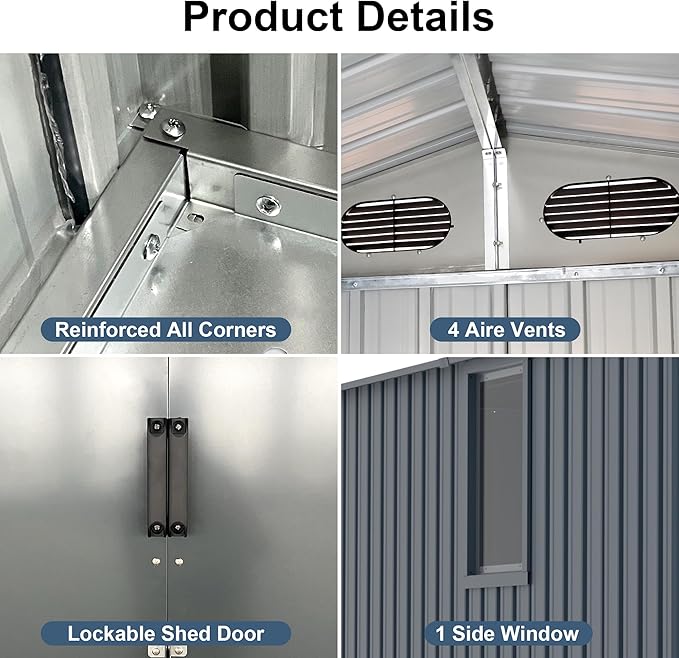 Outdoor Storage Shed 8x10 FT with Window - Metal Sheds & Outdoor Storage for Motorcycle, Bike, Garden Tool, Lawnmower - Backyard Tool Building with 1 Sliding Door and 4 Vents (Without Floor)