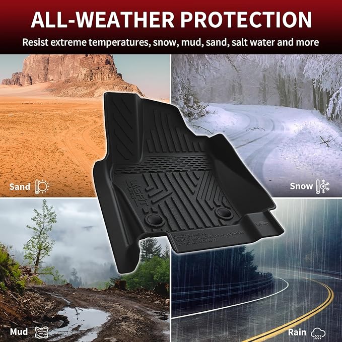 LASFIT Floor Mats for Toyota Tacoma 2024 2025 Double Cab (Not fit Hybrid) All Weather Floor Liner for Tacoma TRD/SR/SR5/limited TPE Custom Fit Car Mats Front&Rear 2 Row Mats,Black (Automatic Trans)