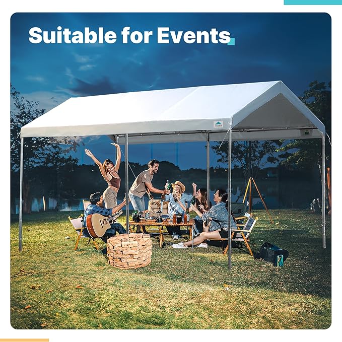 ADVANCE OUTDOOR Adjustable 10x15 ft Heavy Duty Carport Car Canopy Garage Boat Shelter Party Tent, Adjustable Height from 9.5 ft to 11 ft, White