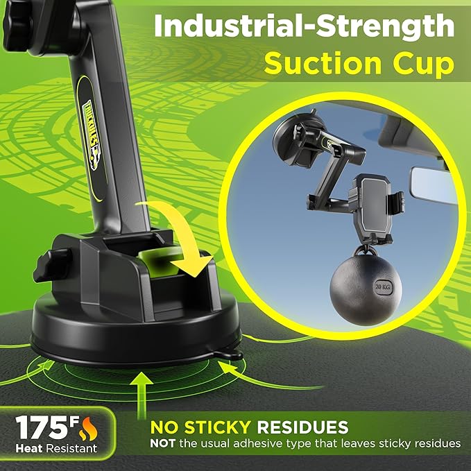 Phone Mount for Truck Phone Holder for Truck - Heavy Duty Suction Cup + Dashboard Pad, Mobile Device Holder for Dashboard Window 16.9 inch Long Arm, iPhone Samsung Compatible, Big Rig Trucker, Black