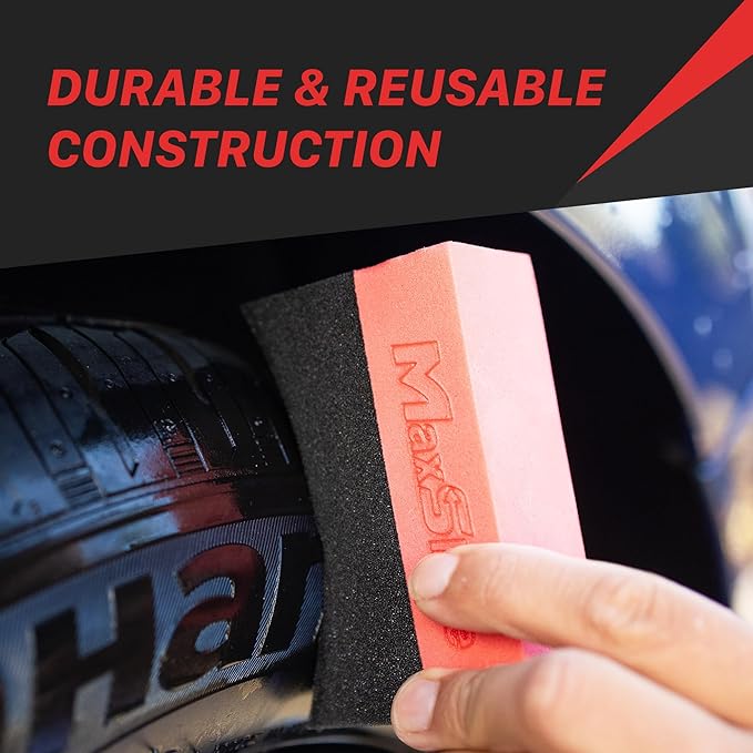Maxshine Tire Dressing Applicator, Curved Foam Pad 10x4cm, Red & Black | Ergonomic Grip, High-Density Non-Abrasive | Even Tire, Trim & Wax Application