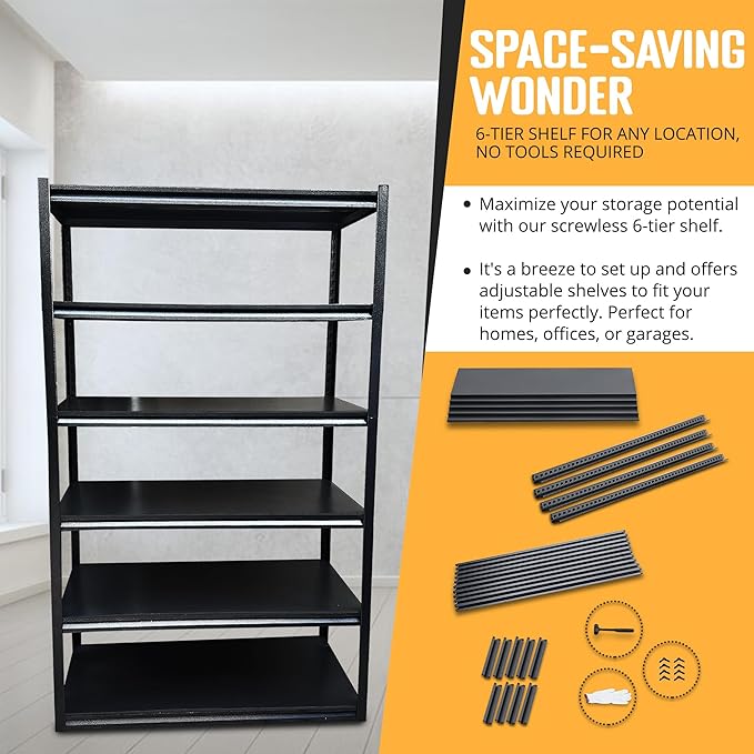 Rigma 5 Tier Garage Shelf, Heavy Duty Steel Shelving Unit, Adjustable Metal Multi-use Storage Rack, Shelves for Garage, Basement, and Industrial Warehouse Or Office (48" W X 20" D X 78" H 6-Tier)