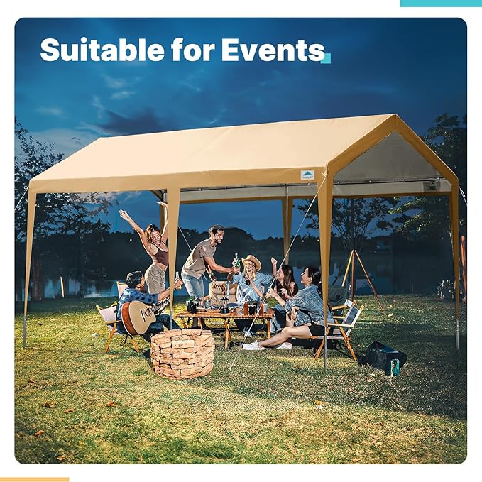 ADVANCE OUTDOOR Adjustable 10x20 ft Heavy Duty Carport Car Canopy Garage Boat Shelter Party Tent, Adjustable Height from 9.5 ft to 11 ft, Beige