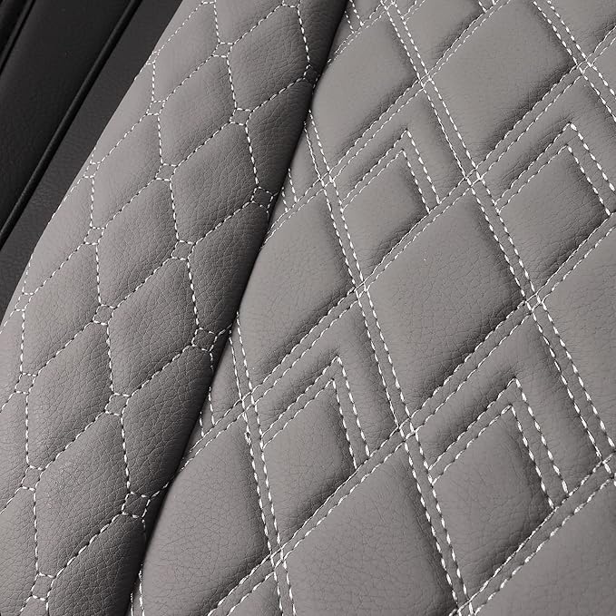 JOJOBAY Car Seat Covers for Dodge Ram Full Set,Fit Ram 2009-2025 1500/2500/3500 Pick-up Truck,Crew,Regular,Quad,Mega Cab,Waterproof Leather Seat Covers Protectors（5 PCS Full Set,Black-Grey）