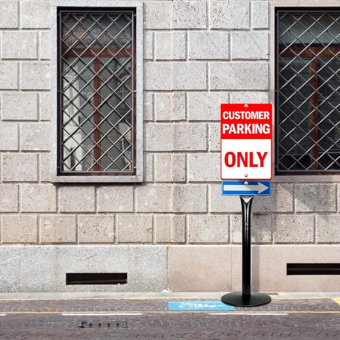 Parking Sign Post 48" Heavy Duty Cast Iron Parking Signs Stand, Movable Sign Stand for Hanging Signs, Black (2 Packs, 15pounds)