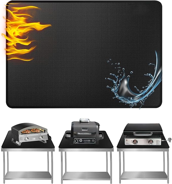 Heat Resistant Grill Mat, 24 x 31 inches Double-sided fireproof and waterproof BBQ protection mat Multi-Purpose for Grills Pizza Ovens Smokers Black