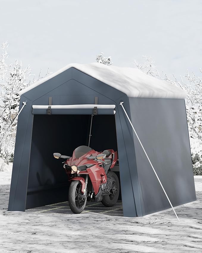 6x8 Ft Carport Heavy Duty Tent with Roll-Up Windows, Portable Garage with Removable Sidewalls & Doors, Car Canopy All-Season Tarp for Car Boat Truck Motorcycle, Grey