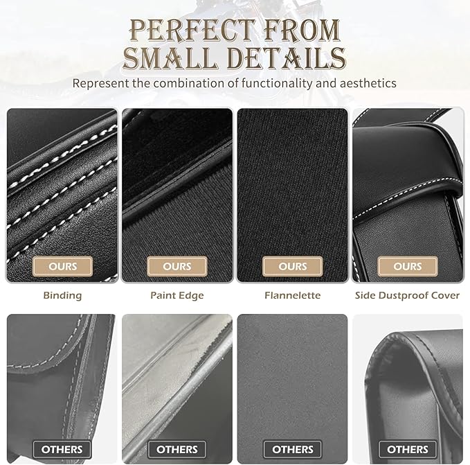 NICECNC Motorcycle Saddle Bags, PU leather Motorcycle Saddlebags, Reinforced Straps & Saddle Piece, with Cup Holder, Throw Over Saddle Bags Side Bags Universal Motorcycle Accessories bags, BlACK