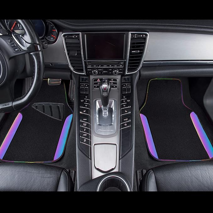 CAR PASS Chameleon Iridescent Reflective PU Leather&Waterproof Universal Carpet car Floor mats,Fit for 95% Suvs,Sedans,Vans,Trucks&Car Mat for Women(Reflective Color Change)