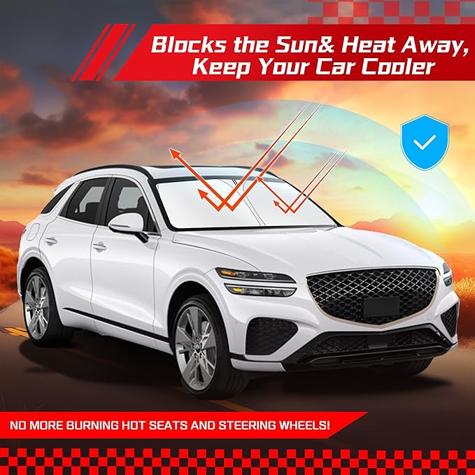 ARISMOTOR Windshield Sun Shade for Genesis GV70 2022-2025, Custom Fit Foldable Front Window Sunshade Sun Visor Protector, Block UV Rays Keep Your Car Cooler