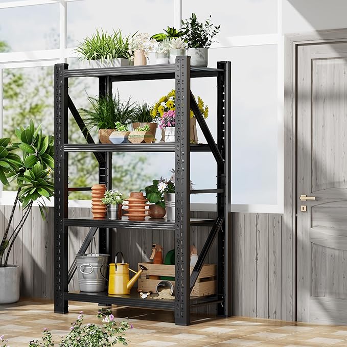 3000LBS Garage Shelving 42" W Garage Shelving Heavy Duty 4-Tier Metal Storage Shelves Adjustable Shelf Unit Storage Rack for Basement Supermarket Warehouse 42" W x 20" D x 78" H Black