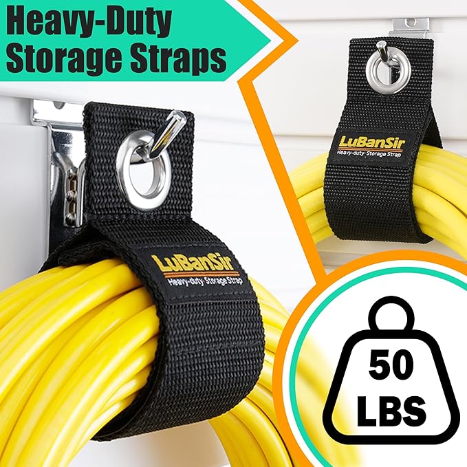 LuBanSir 9 Pack Extension Cord Holder Organizer, 13-inch Heavy Duty Storage Straps for Garden Hose Storage and Garage Wall Organization