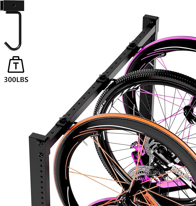 Freestanding Bike Rack for Garage Stroage, 300 Lbs 5 Bikes Storage Rack Steel Vertical Bicycle Rack W/Hooks & Helmet Hooks, Floor Stand Bike Racks for Home and Garage Organizer (4-Bike Rack)